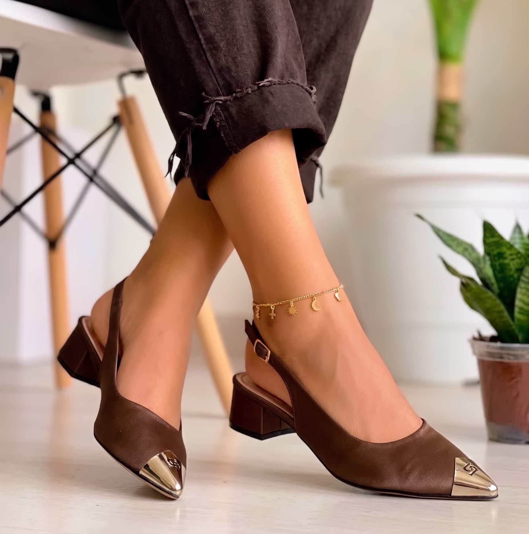 Escarpin Slingback en Cuir Marron