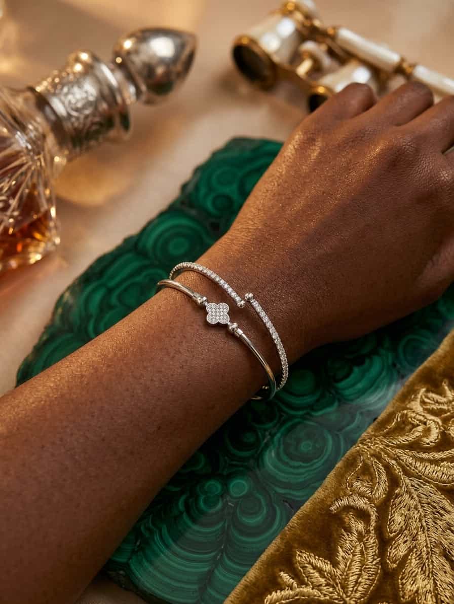 Bracelet Jonc Double "Trèfle Étincelant"