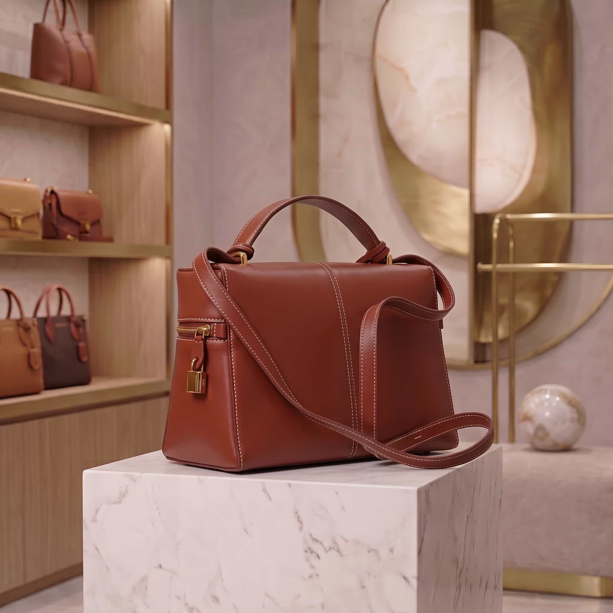Sac Porté Épaule Loro Piana en Cuir de Veau Lisse